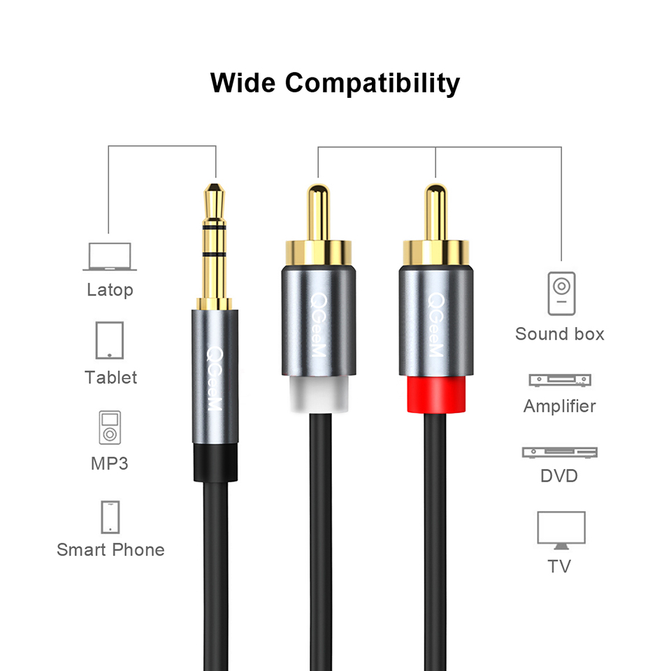 QGeeM RCA Cable 2RCA to 3.5 Au - Home Cinema Subwoofer のレビューと価格